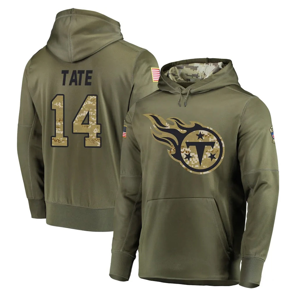 Vanessashop T.Titans #14 Carnell Tate Player Olive Salute to Service Pullover Hoodies Home Game Stitched Jerseys