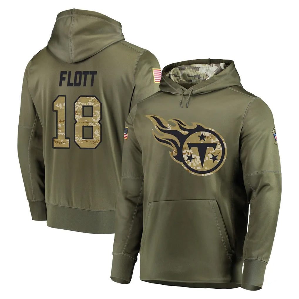 Vanessashop T.Titans #18 Cor'Dale Flott Player Olive Salute to Service Pullover Hoodies Home Game Stitched Jerseys