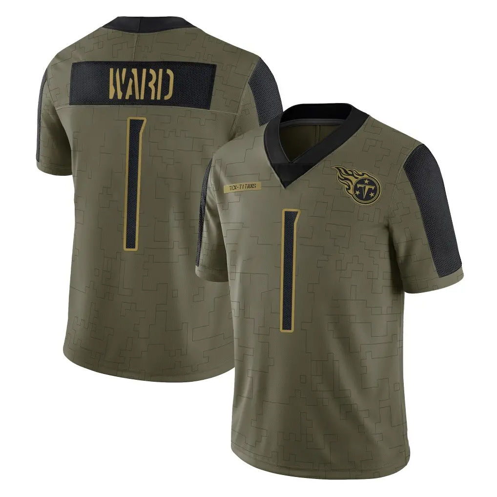 Vanessashop T.Titans #1 Cam Ward Player Olive Salute to Service Limited Home Game Stitched Jerseys