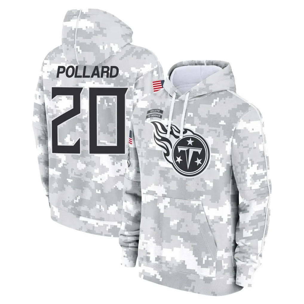 Vanessashop T.Titans #20 Tony Pollard Player Camo Arctic Salute to Service Pullover Hoodies Home Game Stitched Jerseys