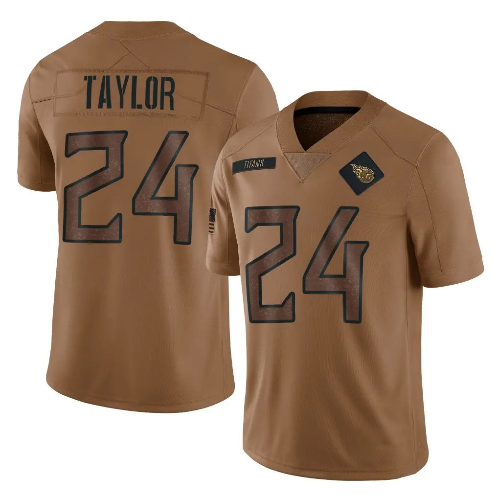 Vanessashop T.Titans #24 Alontae Taylor Player Brown Limited Salute to Service Home Game Stitched Jerseys