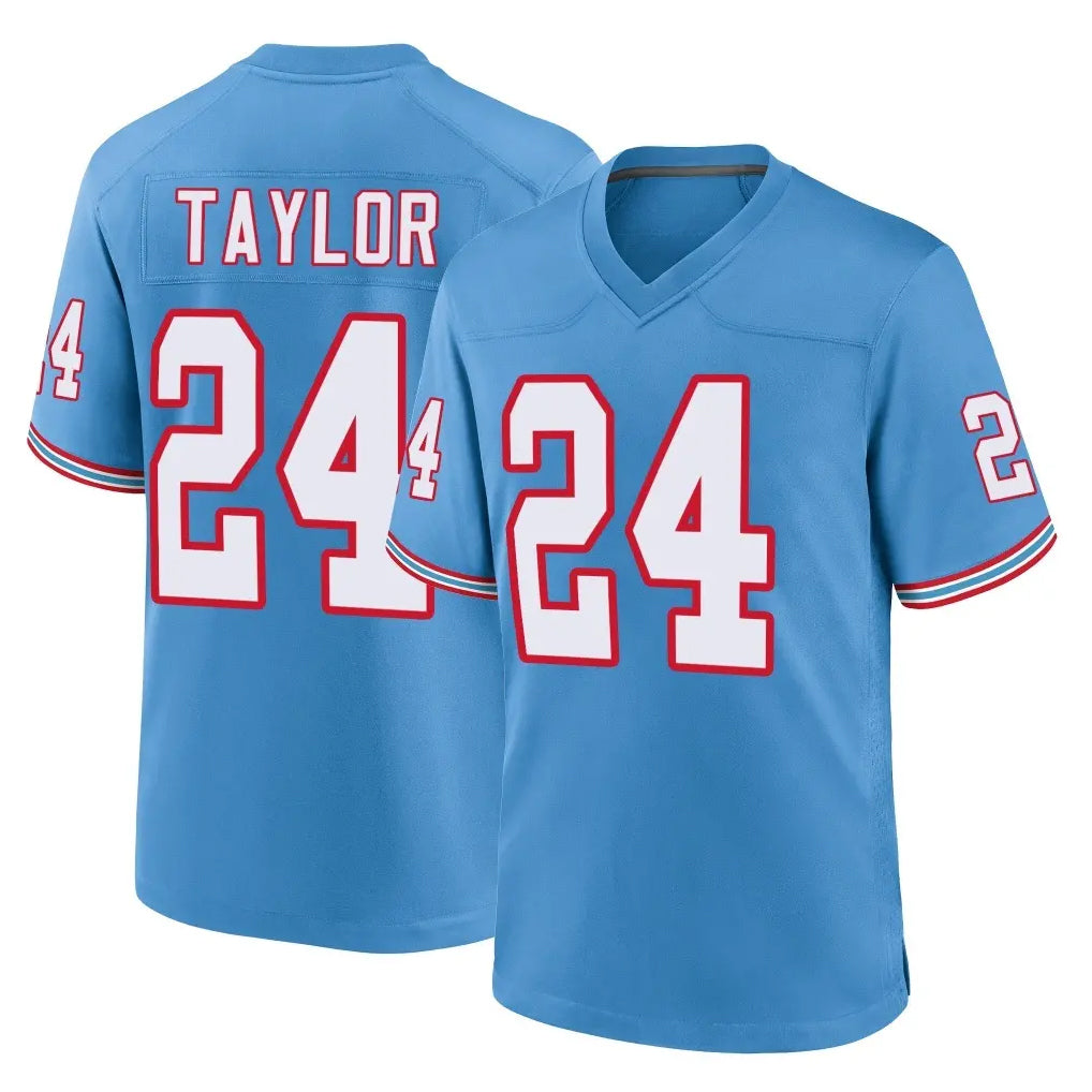 Vanessashop T.Titans #24 Alontae Taylor Player Light Blue Oilers Throwback Home Game Stitched Jerseys