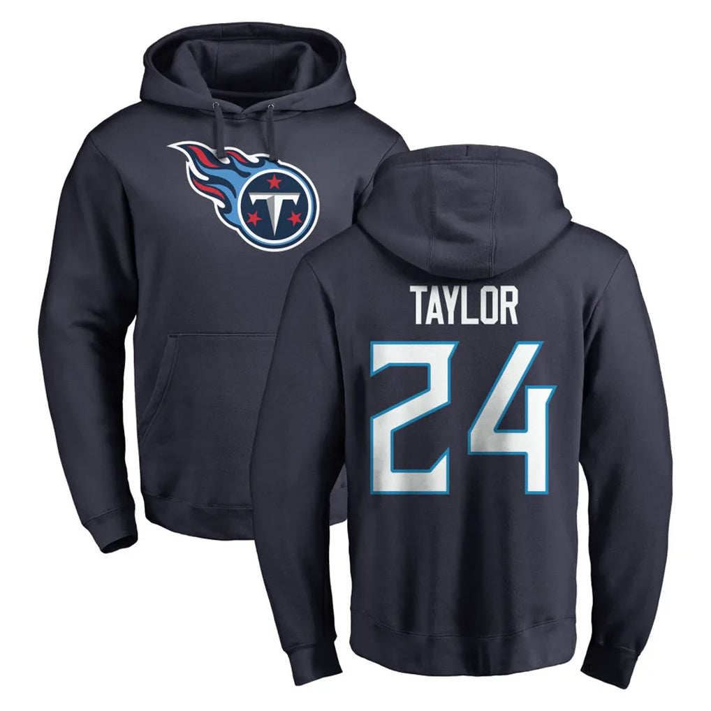 Vanessashop T.Titans #24 Alontae Taylor Player Navy Logo Pullover Hoodies Home Game Stitched Jerseys