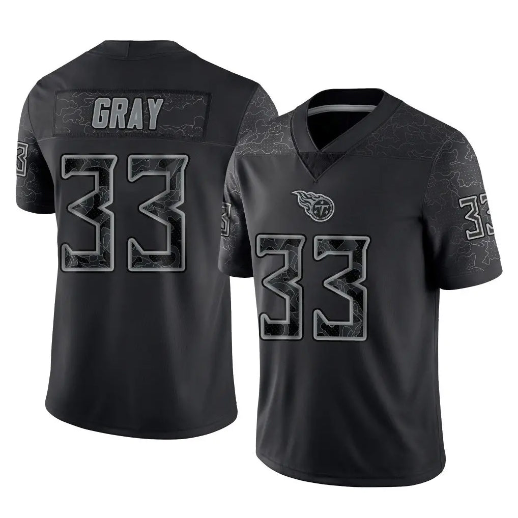 Vanessashop T.Titans #33 Cedric Gray Player Black Limited Reflective Home Game Stitched Jerseys