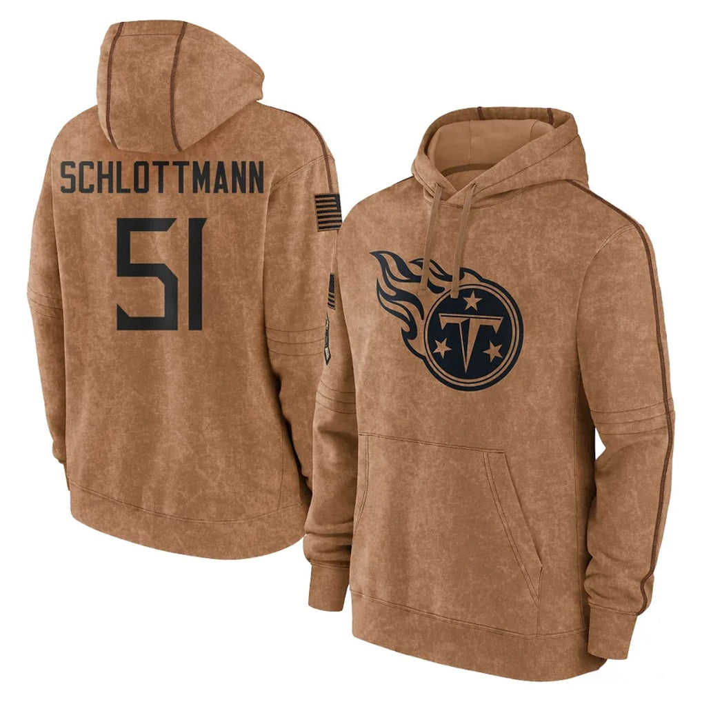 Vanessashop T.Titans #51 Austin Schlottmann Player Brown Salute To Service Club Pullover Hoodies Home Game Stitched Jerseys
