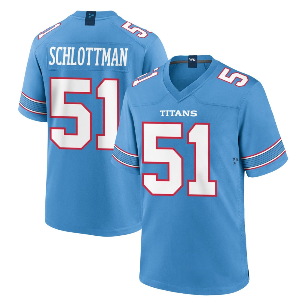 Vanessashop T.Titans #51 Austin Schlottmann Player Light Blue 2026 Game Home Stitched Jerseys