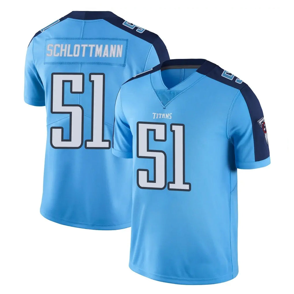 Vanessashop T.Titans #51 Austin Schlottmann Player Light Blue Limited Color Rush Home Game Stitched Jerseys