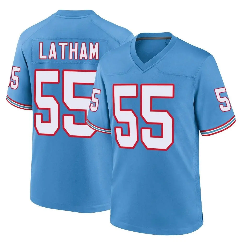 Vanessashop T.Titans #55 JC Latham Player Light Blue Oilers Throwback Home Game Stitched Jerseys