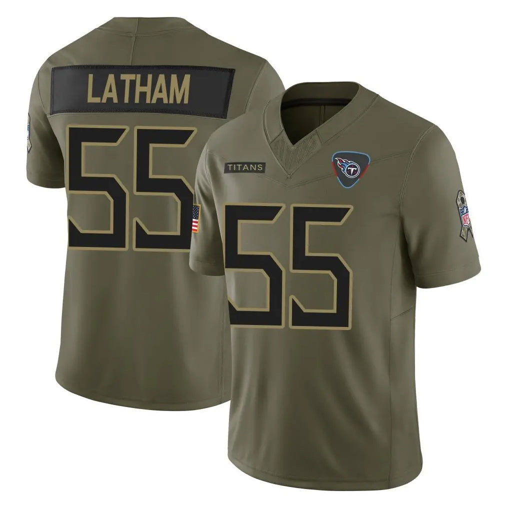 Vanessashop T.Titans #55 JC Latham Player Olive Limited 2025 Salute to Service Home Game Stitched Jerseys