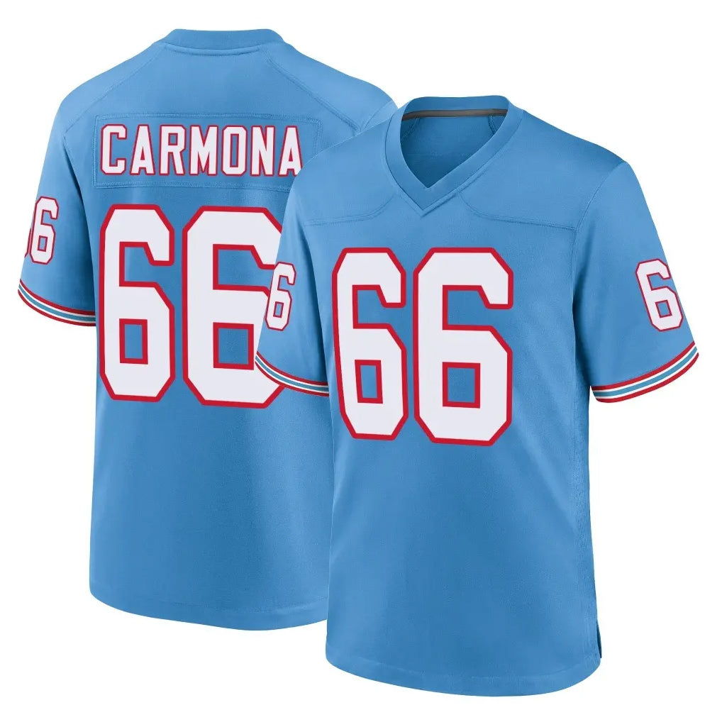 Vanessashop T.Titans #66 Fernando Carmona Jr. Player Light Blue Oilers Throwback Home Game Stitched Jerseys