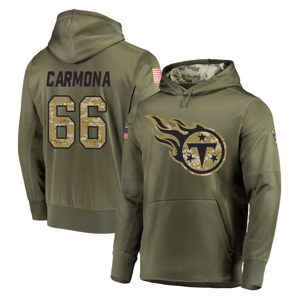 Vanessashop T.Titans #66 Fernando Carmona Jr. Player Olive Salute to Service Pullover Hoodies Home Game Stitched Jerseys