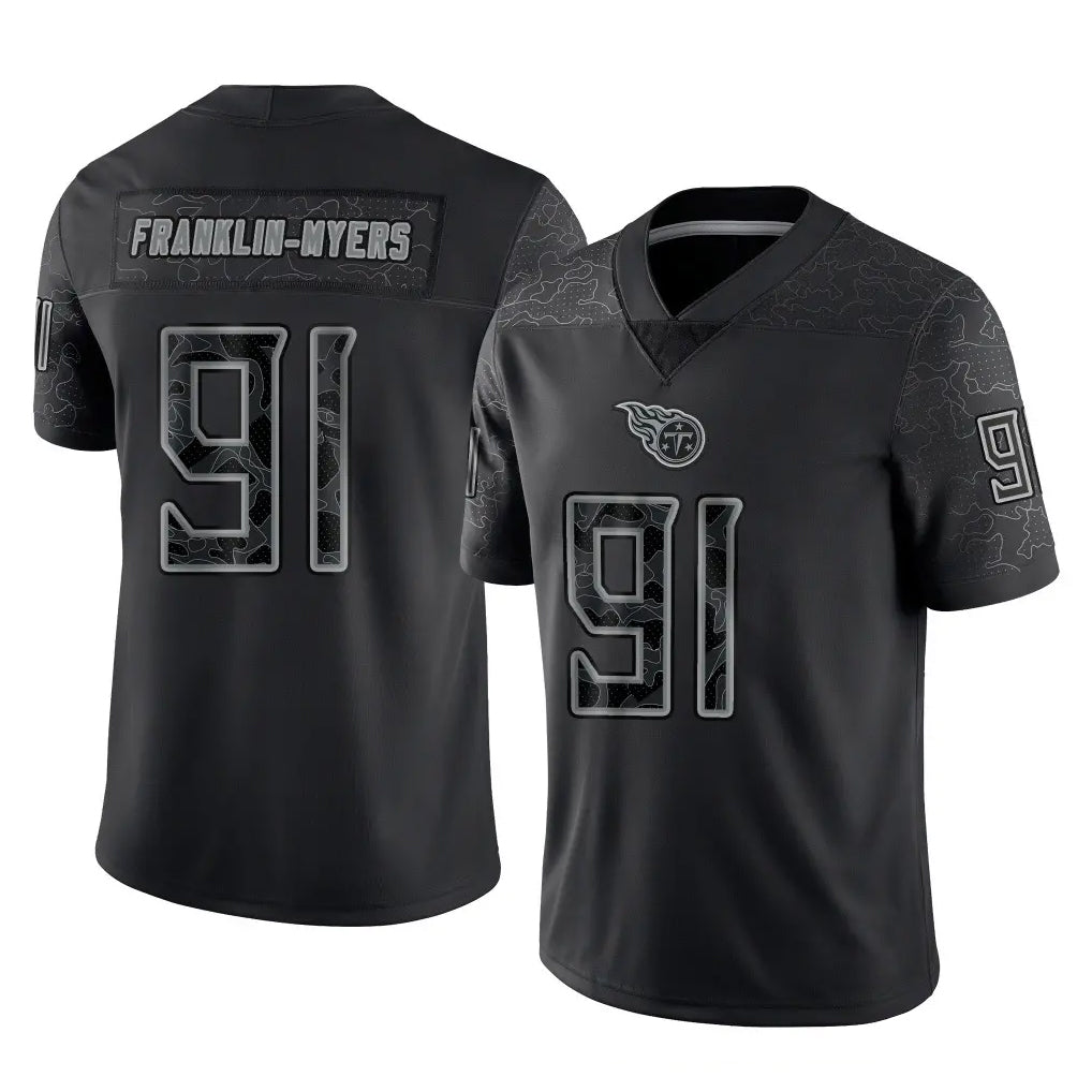 Vanessashop T.Titans #91 John Franklin-Myers Player Black Limited Reflective Home Game Stitched Jerseys