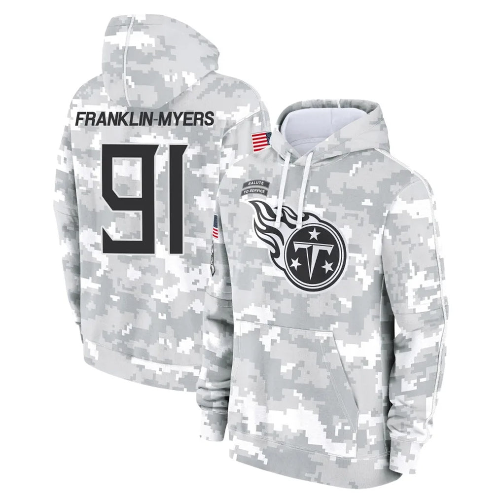 Vanessashop T.Titans #91 John Franklin-Myers Player Camo Arctic Salute to Service Pullover Hoodies Home Game Stitched Jerseys