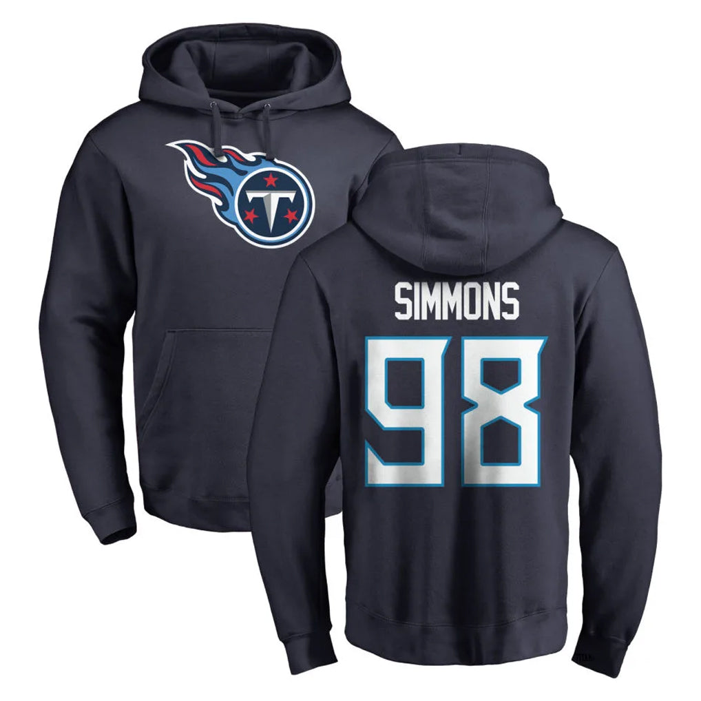 Vanessashop T.Titans #98 Jeffery Simmons Player Navy Logo Pullover Hoodies Home Game Stitched Jerseys