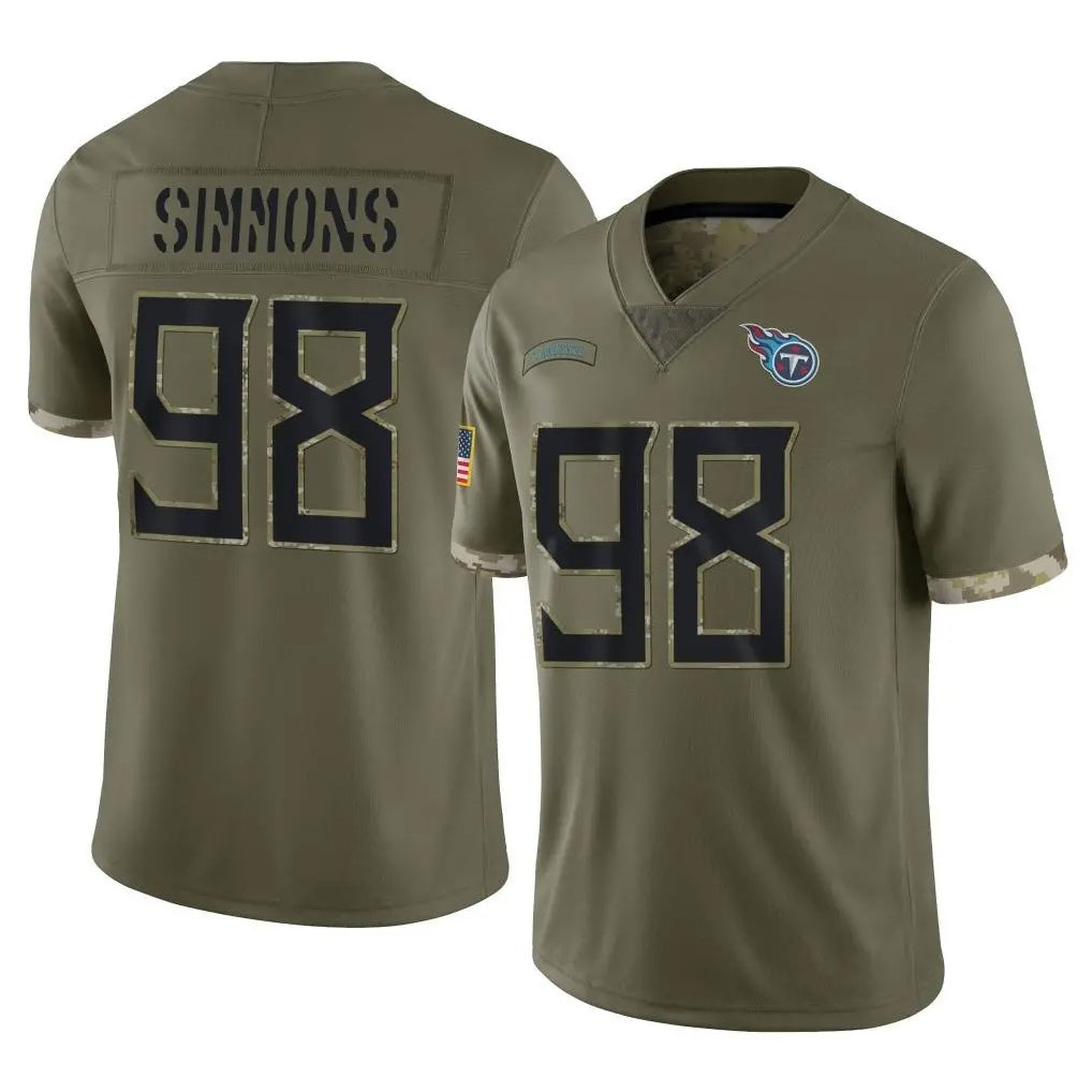 Vanessashop T.Titans #98 Jeffery Simmons Player Olive Limited Salute to Service Home Game Stitched Jerseys