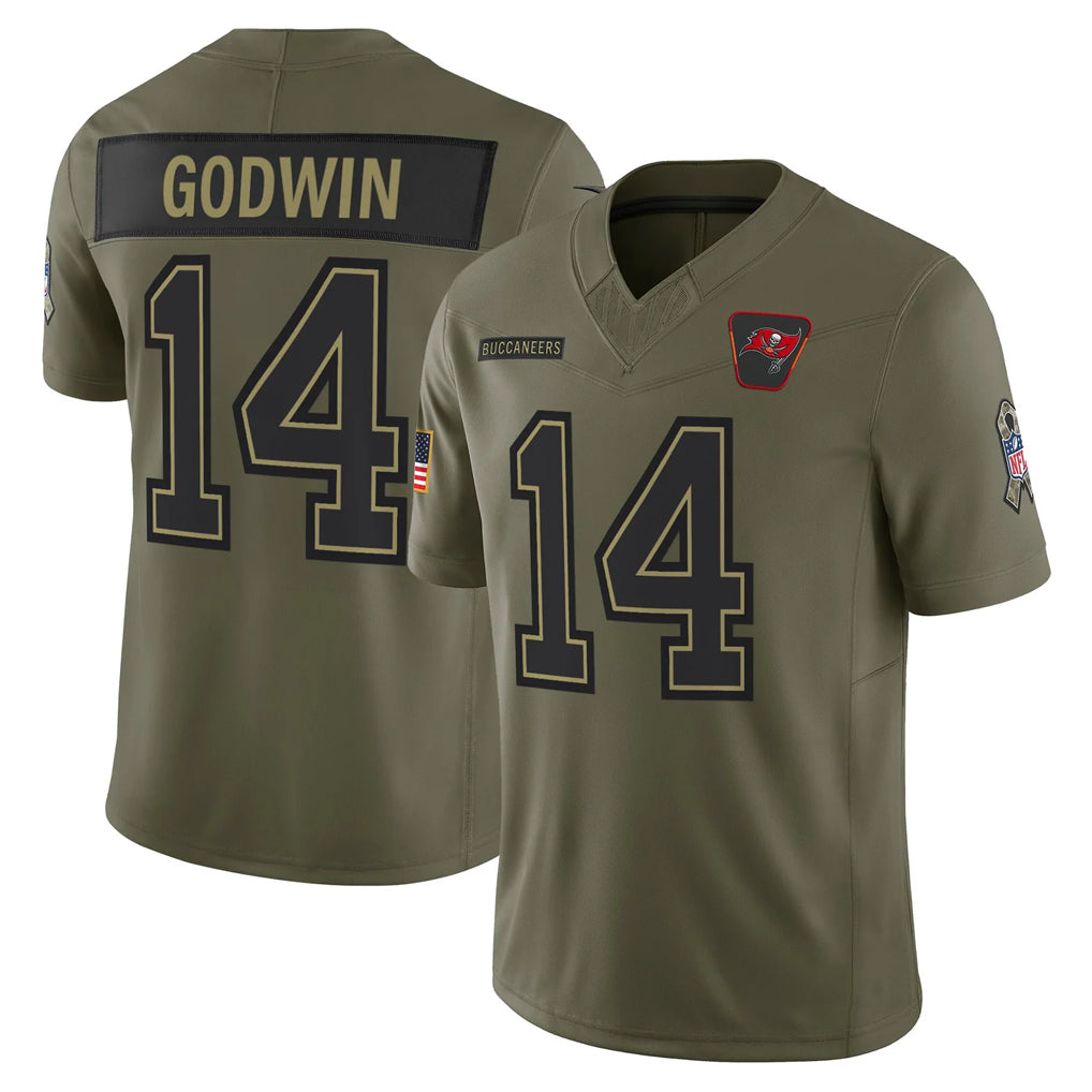 Vanessashop TB.Buccaneers #14 Chris Godwin Jr. Player Olive 2025 Salute To Service Limited Home Game Stitched Jerseys