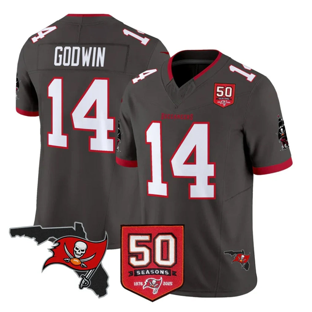 Vanessashop TB.Buccaneers #14 Chris Godwin Jr. Player Pewter Limited 2026 Season Vapor F.U.S.E. Home Game Stitched Jerseys