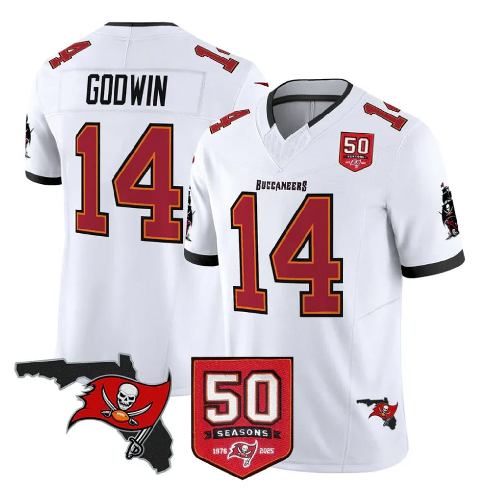 Vanessashop TB.Buccaneers #14 Chris Godwin Jr. Player White 50th Season Vapor Limited Home Game Stitched Jerseys