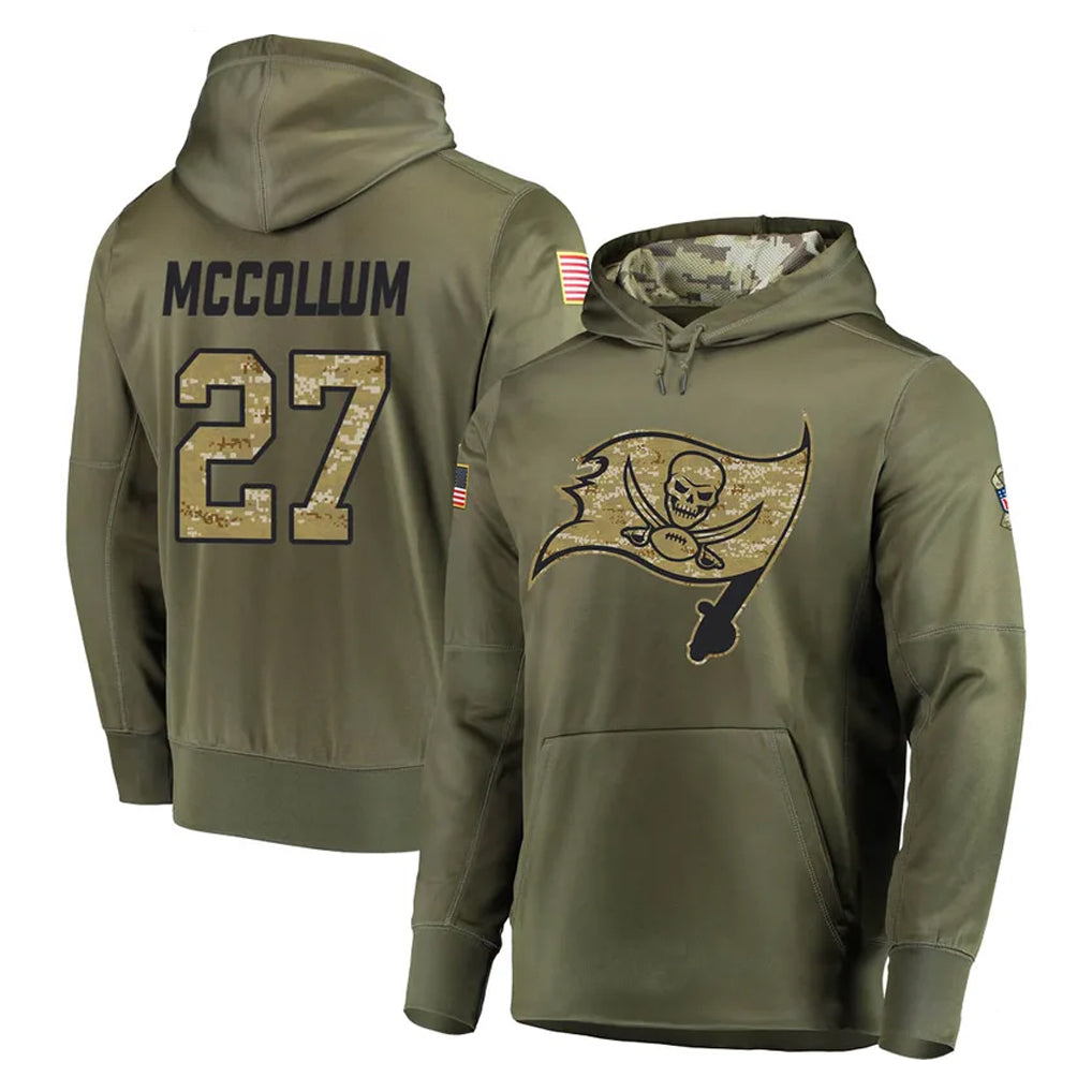 Vanessashop TB.Buccaneers #27 Zyon McCollum Player Olive Salute to Service Pullover Hoodie Home Game Stitched Jerseys