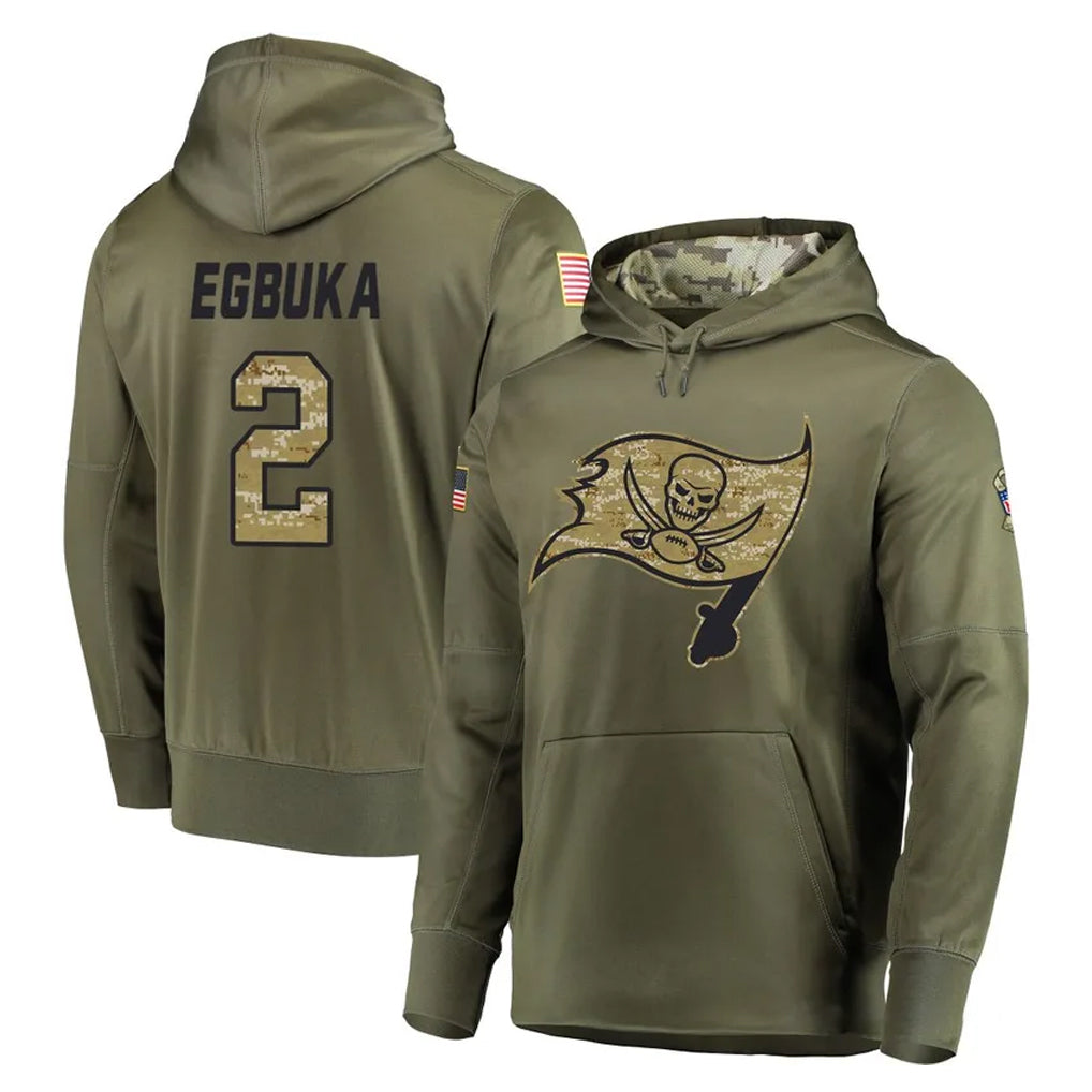 Vanessashop TB.Buccaneers #2 Emeka Egbuka Player Olive Salute to Service Pullover Hoodie Home Game Stitched Jerseys