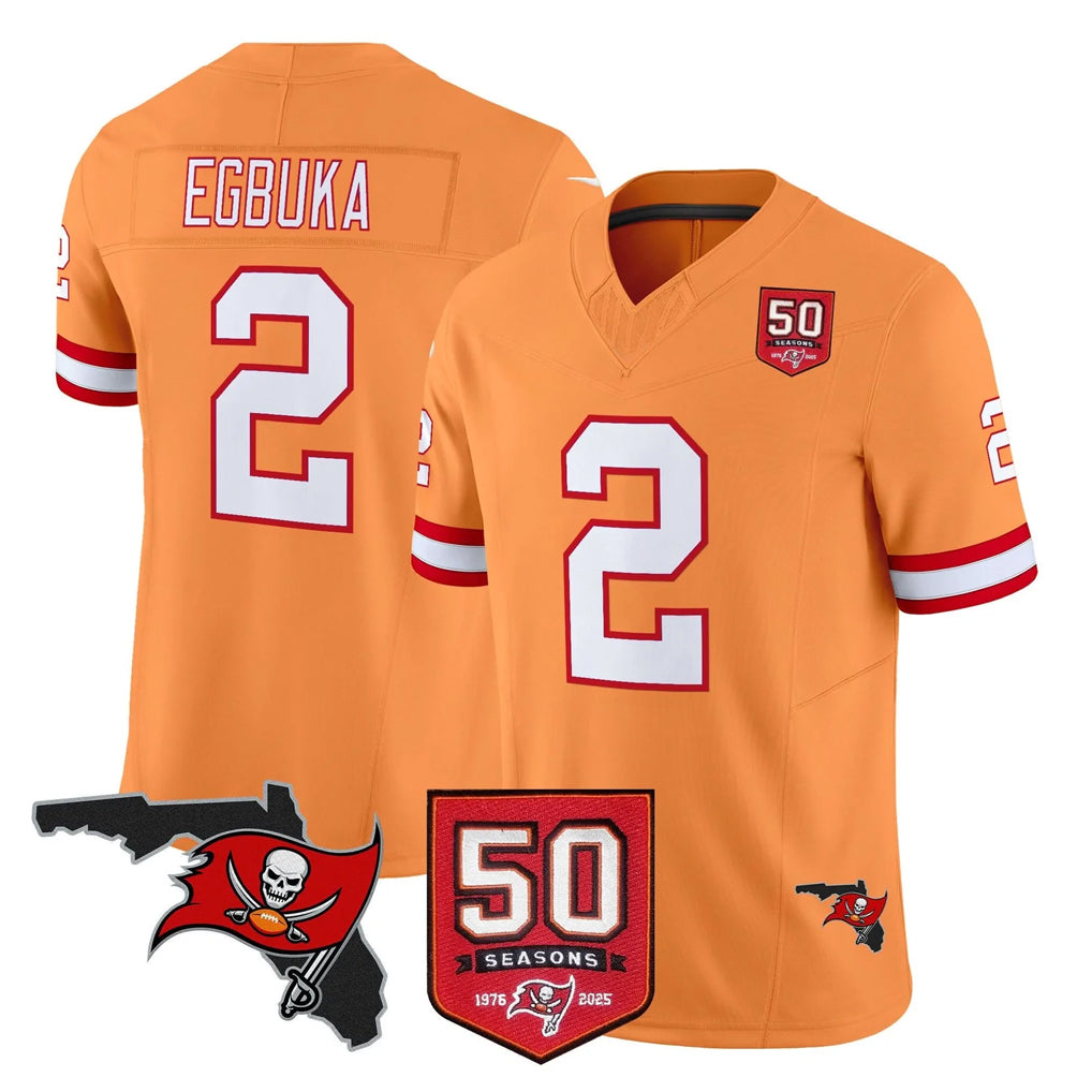 Vanessashop TB.Buccaneers #2 Emeka Egbuka Player Orange 50th Season Vapor Limited Home Game Stitched Jerseys
