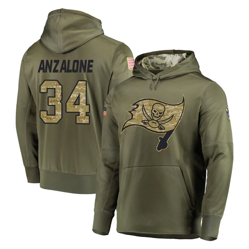 Vanessashop TB.Buccaneers #34 Alex Anzalone Player Olive Salute to Service Pullover Hoodie Home Game Stitched Jerseys