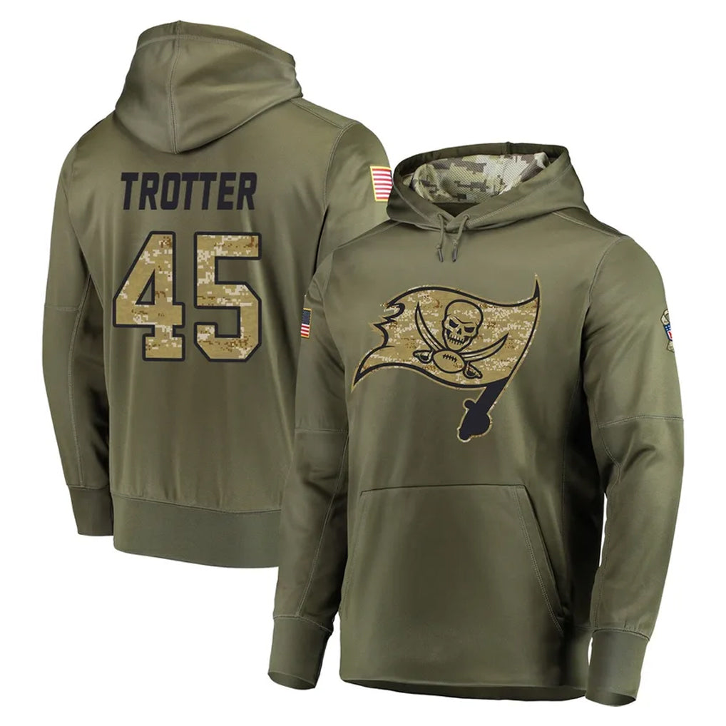 Vanessashop TB.Buccaneers #45 Josiah Trotte Player Olive Salute to Service Pullover Hoodie Home Game Stitched Jerseys