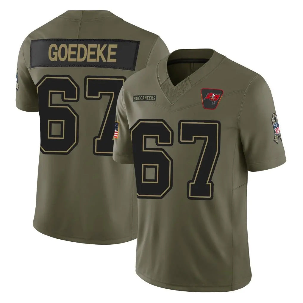 Vanessashop TB.Buccaneers #67 Luke Goedeke Player Olive 2025 Salute To Service Limited Home Game Stitched Jerseys