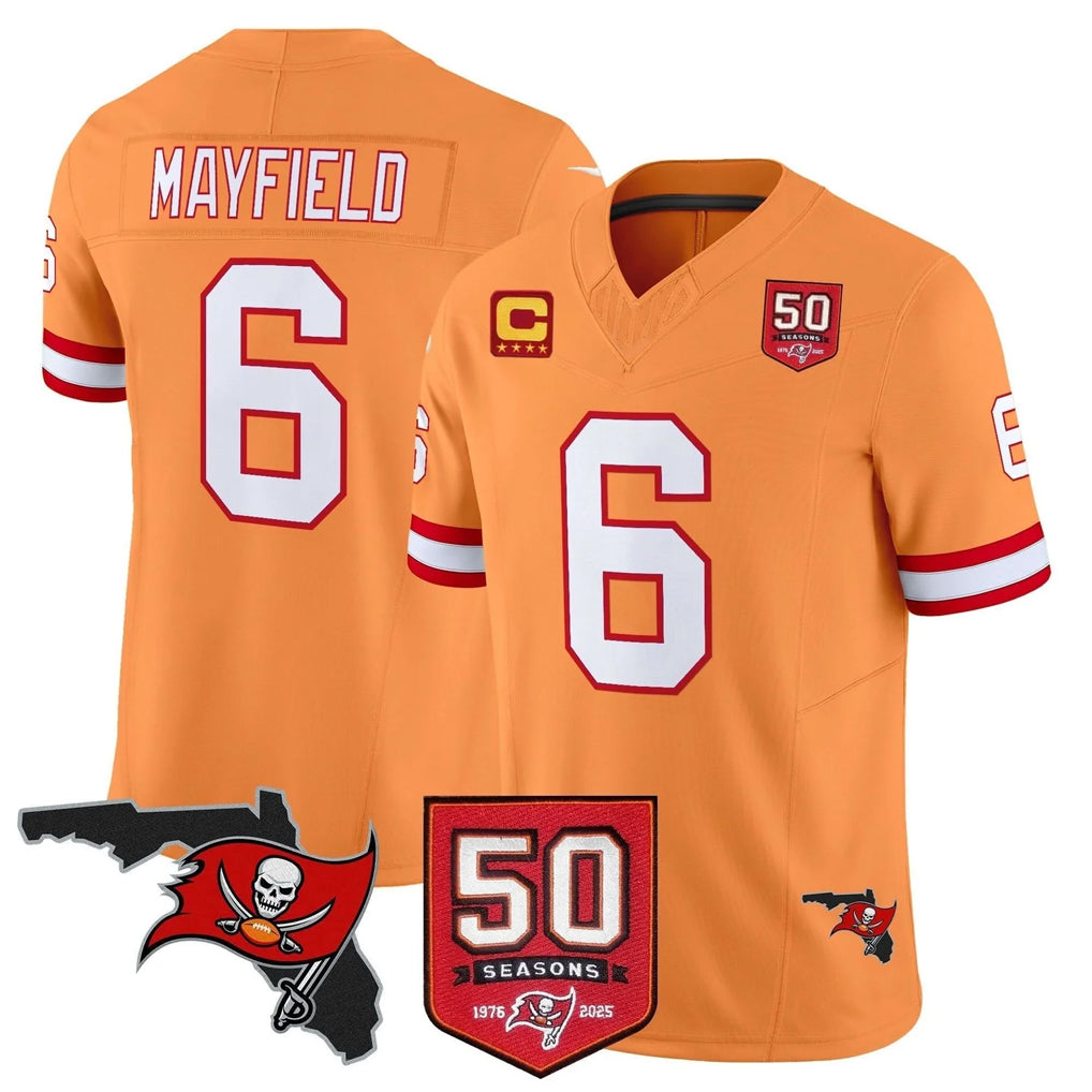 Vanessashop TB.Buccaneers #6 Baker Mayfield Player Orange 50th Season Vapor Limited Home Game Stitched Jerseys
