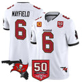 Vanessashop TB.Buccaneers #6 Baker Mayfield Player White 50th Season Vapor Limited Home Game Stitched Jerseys