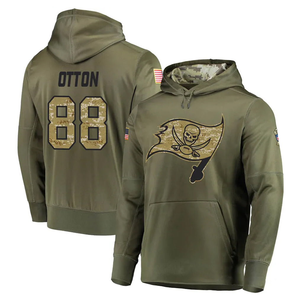 Vanessashop TB.Buccaneers #88 Cade Otton Player Olive Salute to Service Pullover Hoodie Home Game Stitched Jerseys
