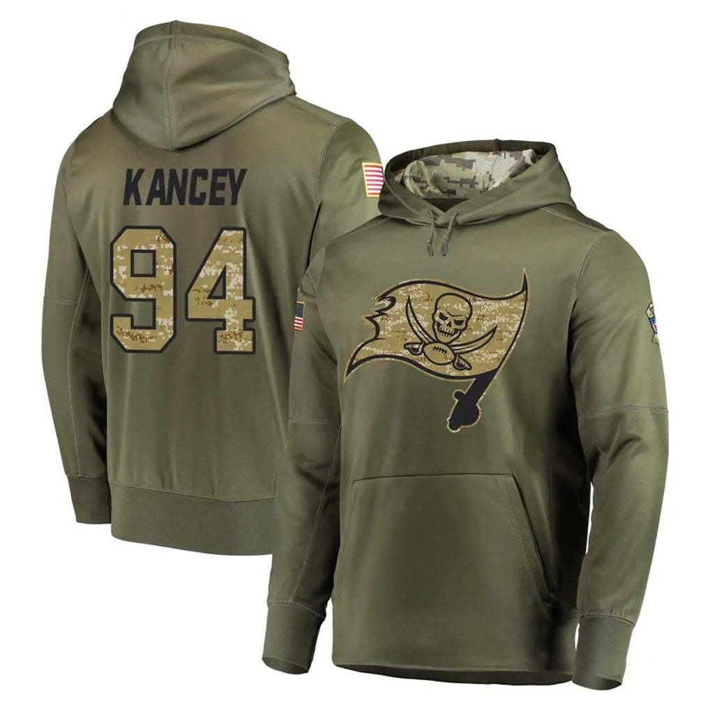 Vanessashop TB.Buccaneers #94 Calijah Kancey Player Olive Salute to Service Pullover Hoodie Home Game Stitched Jerseys