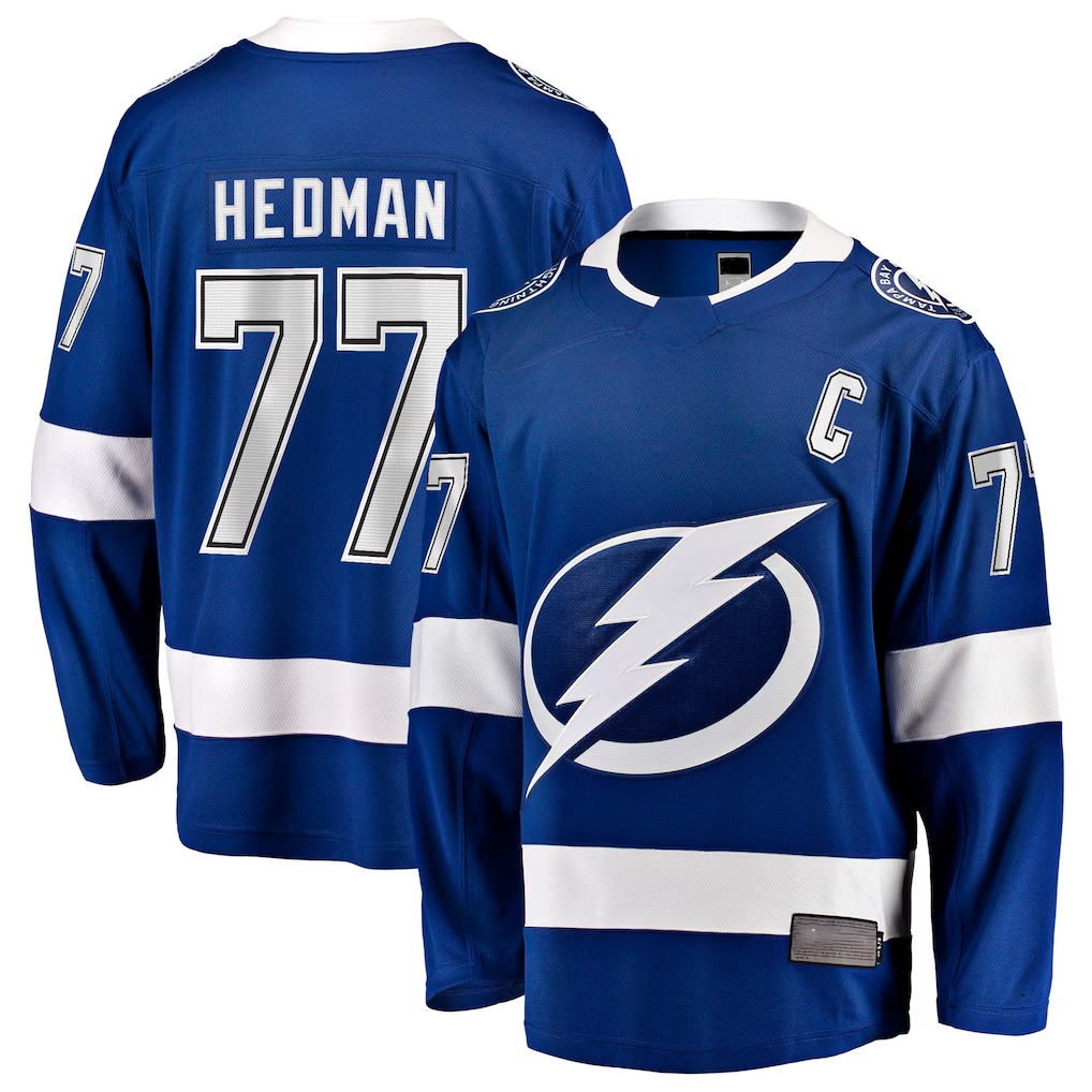 Vanessashop TB.Lightning #77 Victor Hedman Blue Home Captain Patch Breakaway Jerseys