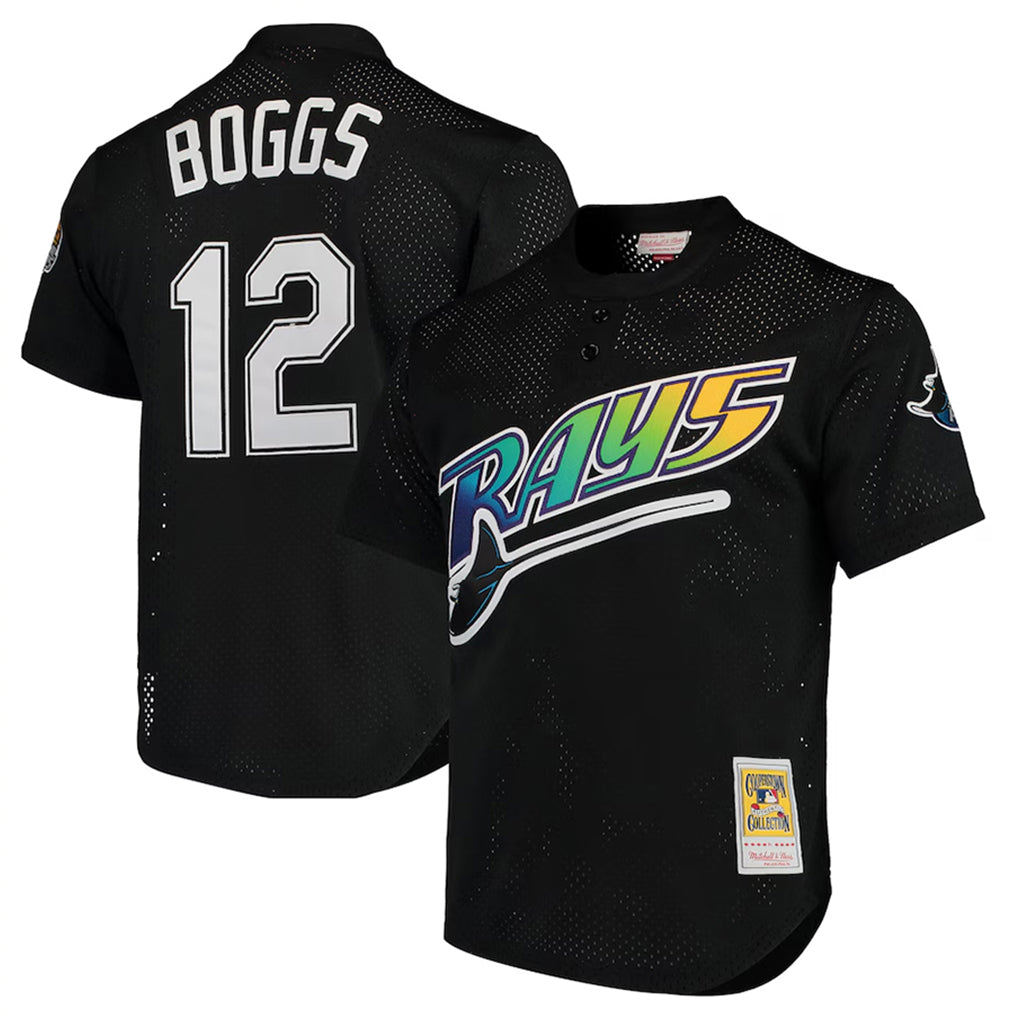 Vanessashop TB.Rays #12 Wade Boggs Player Black Mitchell & Ness Cooperstown Replica Stitched Jerseys