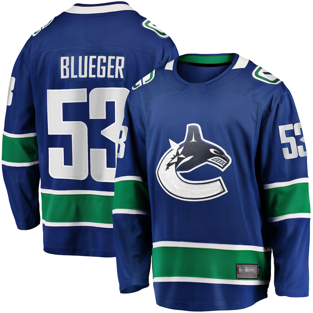 Vanessashop V.Canucks #53 Teddy Blueger Blue Home Breakaway Jerseys