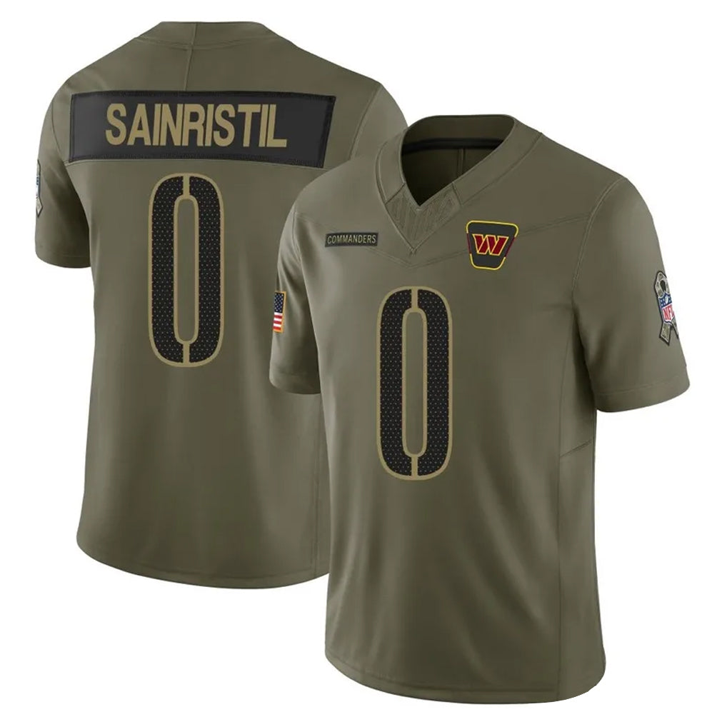 Vanessashop W.Commanders #0 Mike Sainristil Player Olive 2025 Salute To Service Limited Home Game Stitched Jerseys