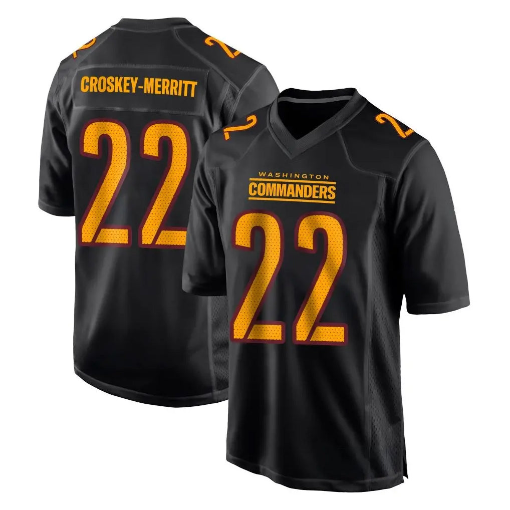 Vanessashop W.Commanders #22 Jacory Croskey-Merritt Player Black Carbon Fashion Home Game Stitched Jerseys
