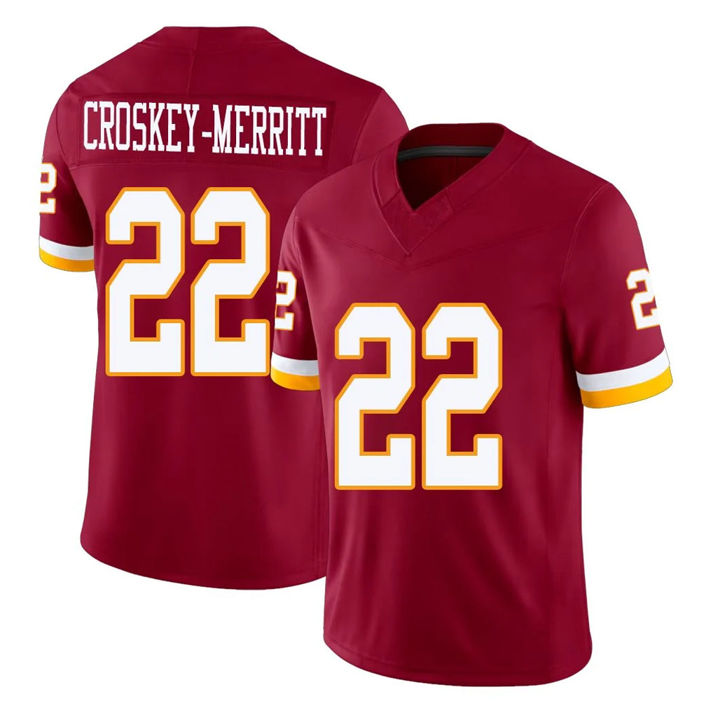 Vanessashop W.Commanders #22 Jacory Croskey-Merritt Player Burgundy Limited Team Vapor F.U.S.E. Home Game Stitched Jerseys