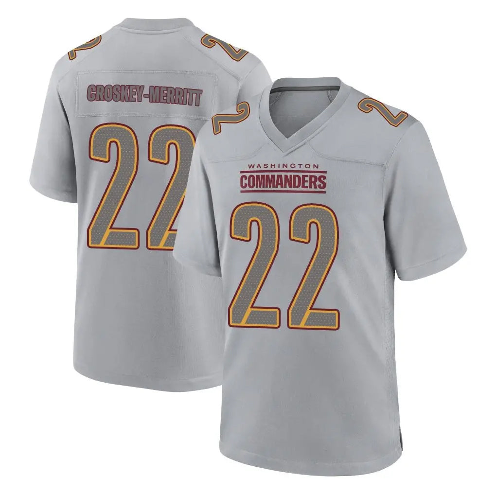 Vanessashop W.Commanders #22 Jacory Croskey-Merritt Player Gray Atmosphere Fashion Home Game Stitched Jerseys