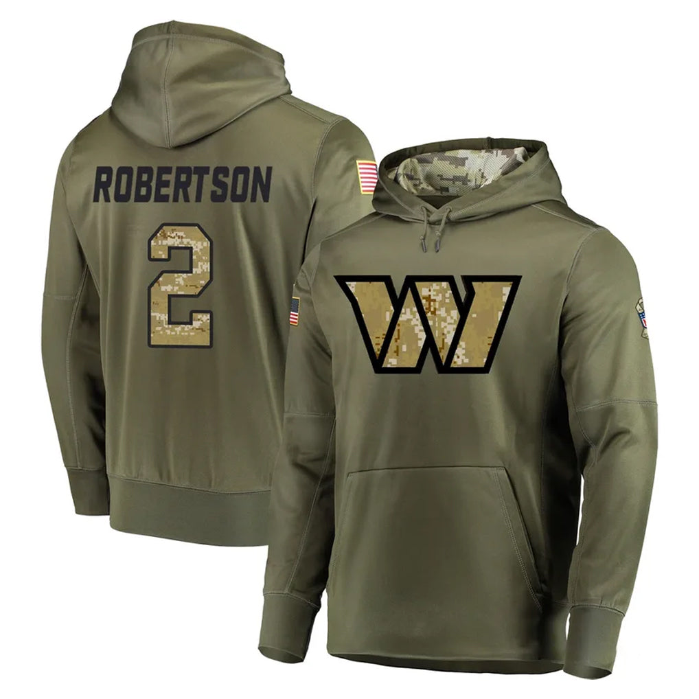 Vanessashop W.Commanders #2 Amik Robertson Player Olive Salute to Service Pullover Hoodie Limited Home Game Stitched Jerseys