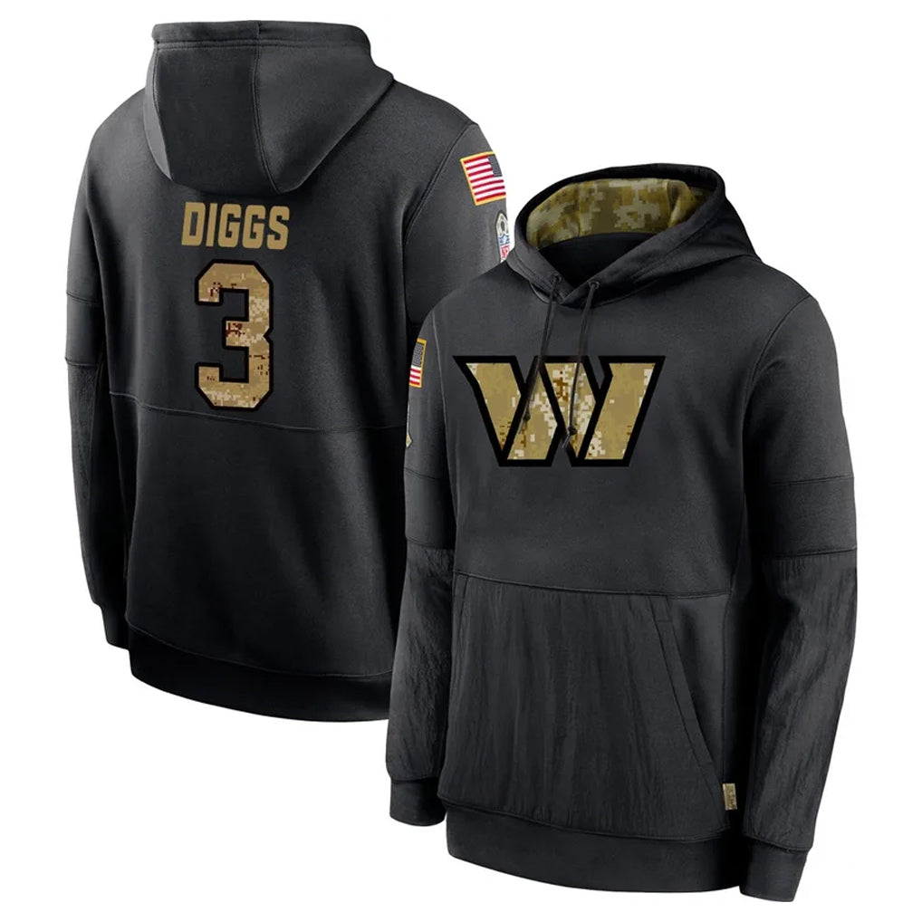 Vanessashop W.Commanders #3 Stefon Diggs Player Black Salute to Service Performance Pullover Hoodies Home Game Stitched Jerseys