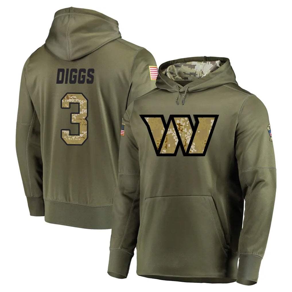 Vanessashop W.Commanders #3 Stefon Diggs Player Olive Salute to Service Pullover Hoodie Limited Home Game Stitched Jerseys