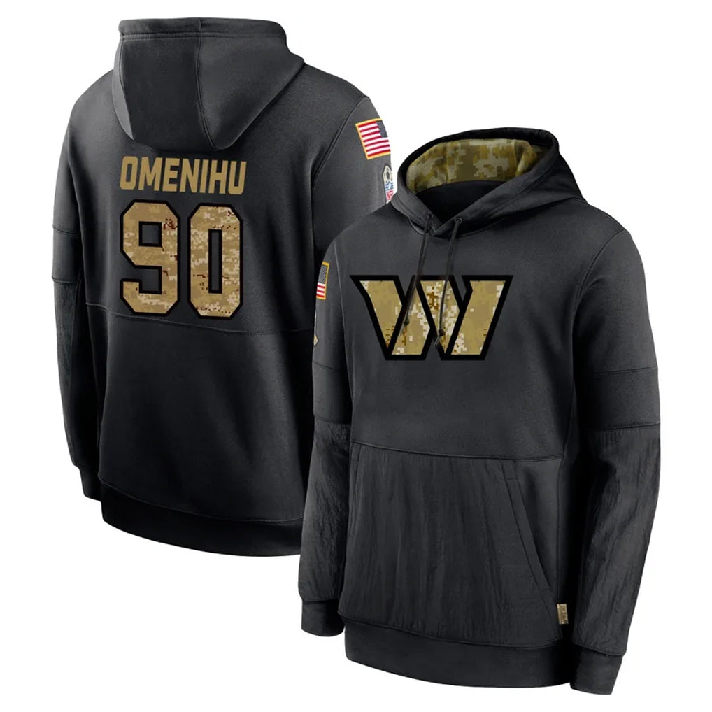 Vanessashop W.Commanders #90 Charles Omenihu Player Black Salute to Service Performance Pullover Hoodies Home Game Stitched Jerseys