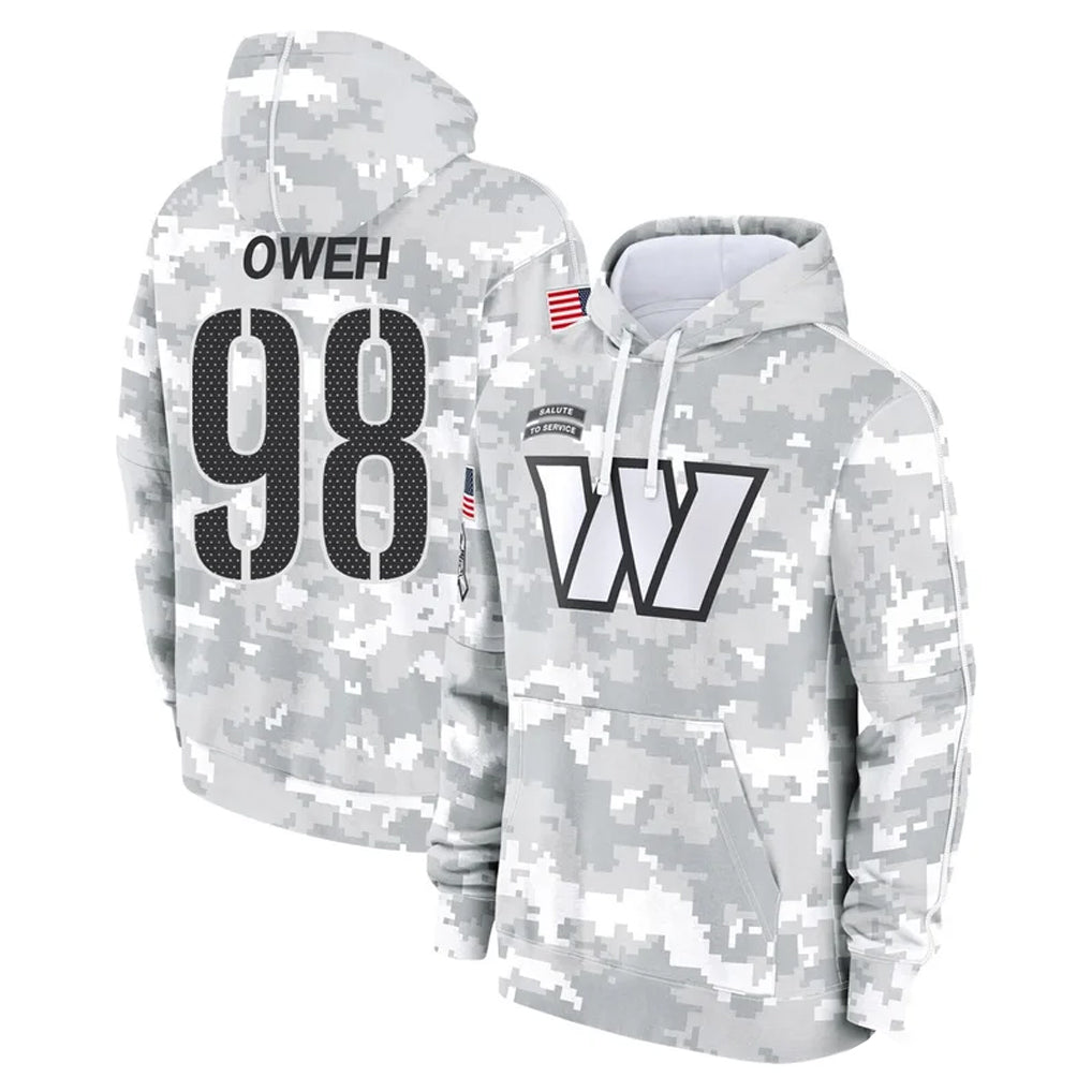 Vanessashop W.Commanders #98 Odafe Oweh Player Arctic Camo Limited Salute to Service Pullover Hoodies Game Stitched Jerseys
