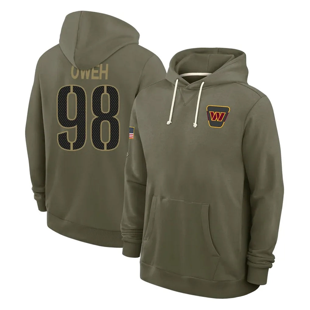 Vanessashop W.Commanders #98 Odafe Oweh Player Olive Salute to Service Pullover Hoodies Limited Home Stitched Jerseys