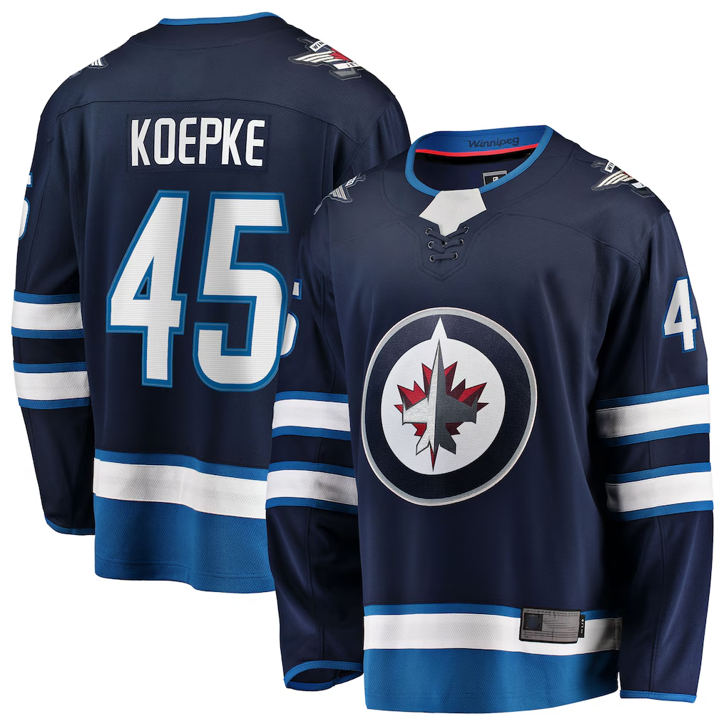 Vanessashop W.Jets #45 Cole Koepke Navy Home Breakaway Jerseys