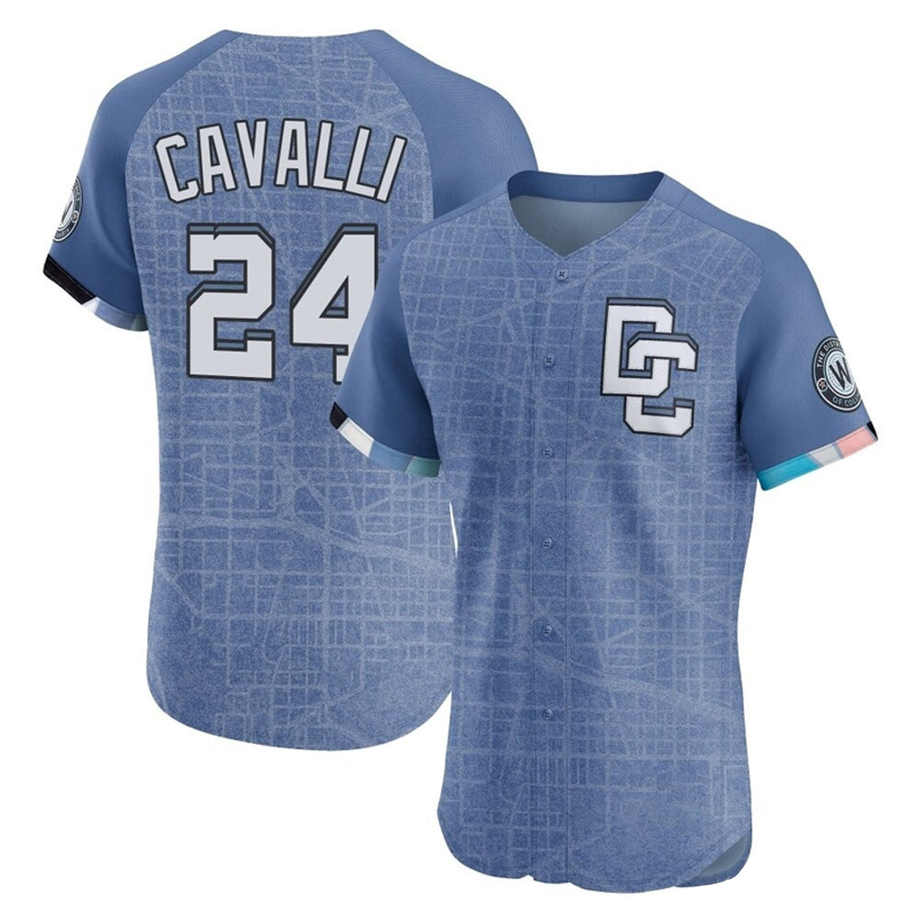 Vanessashop W.Nationals #24 Cade Cavalli Player Blue City Connect Elite Limited Stitched Jerseys