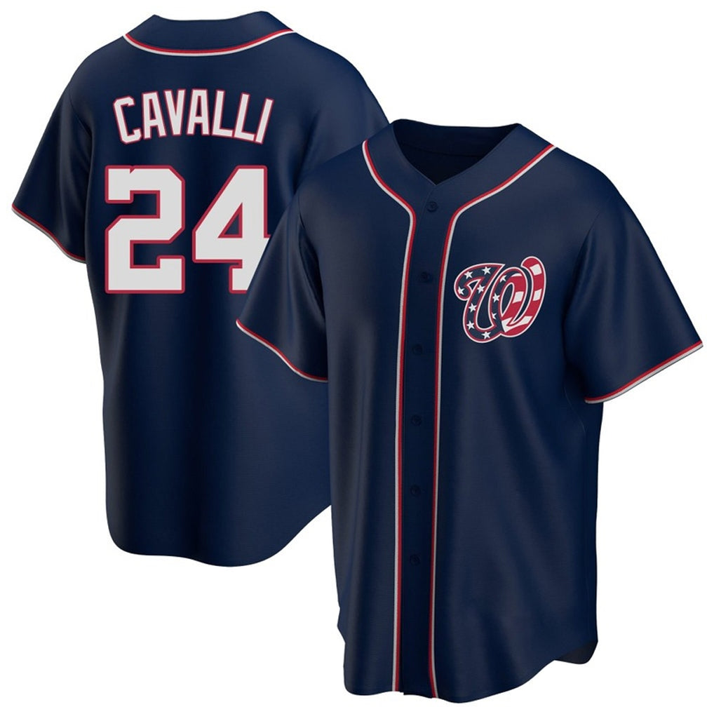 Vanessashop W.Nationals #24 Cade Cavalli Player Navy Blue Replica Game Stitched Jerseys