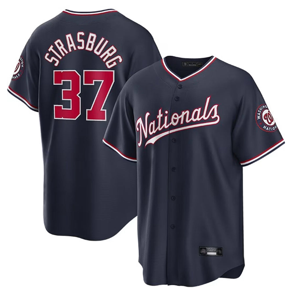 Vanessashop W.Nationals #37 Stephen Strasburg Player Navy Replica Stitched Jerseys