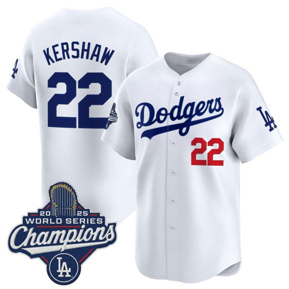 vanessashop Los Angeles Dodgers #22 Clayton Kershaw White  2025 Champions Stitched Jersey